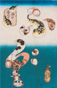 歌川国芳《猫の当字 ふぐ》